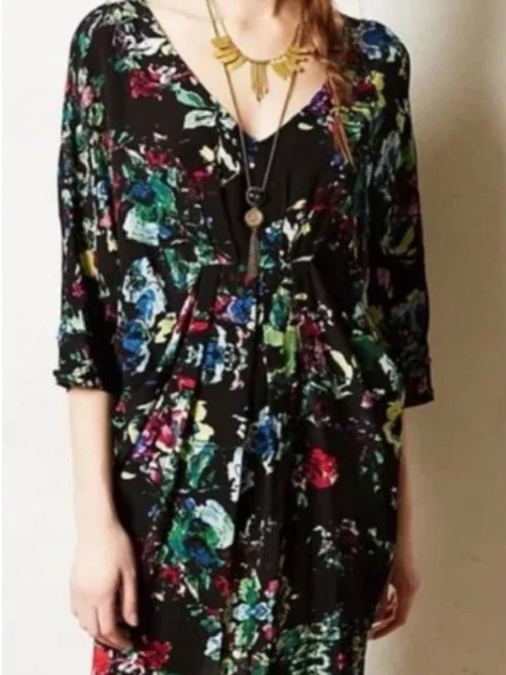 Maeve Anthropologie Petal Palette Floral Dolman Sleeve Mini Shift Dress pockets